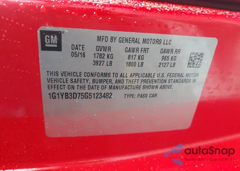 2016 Chevrolet Corvette Stingray из США, поврежденный, VIN 1G1YB3D75G5123482